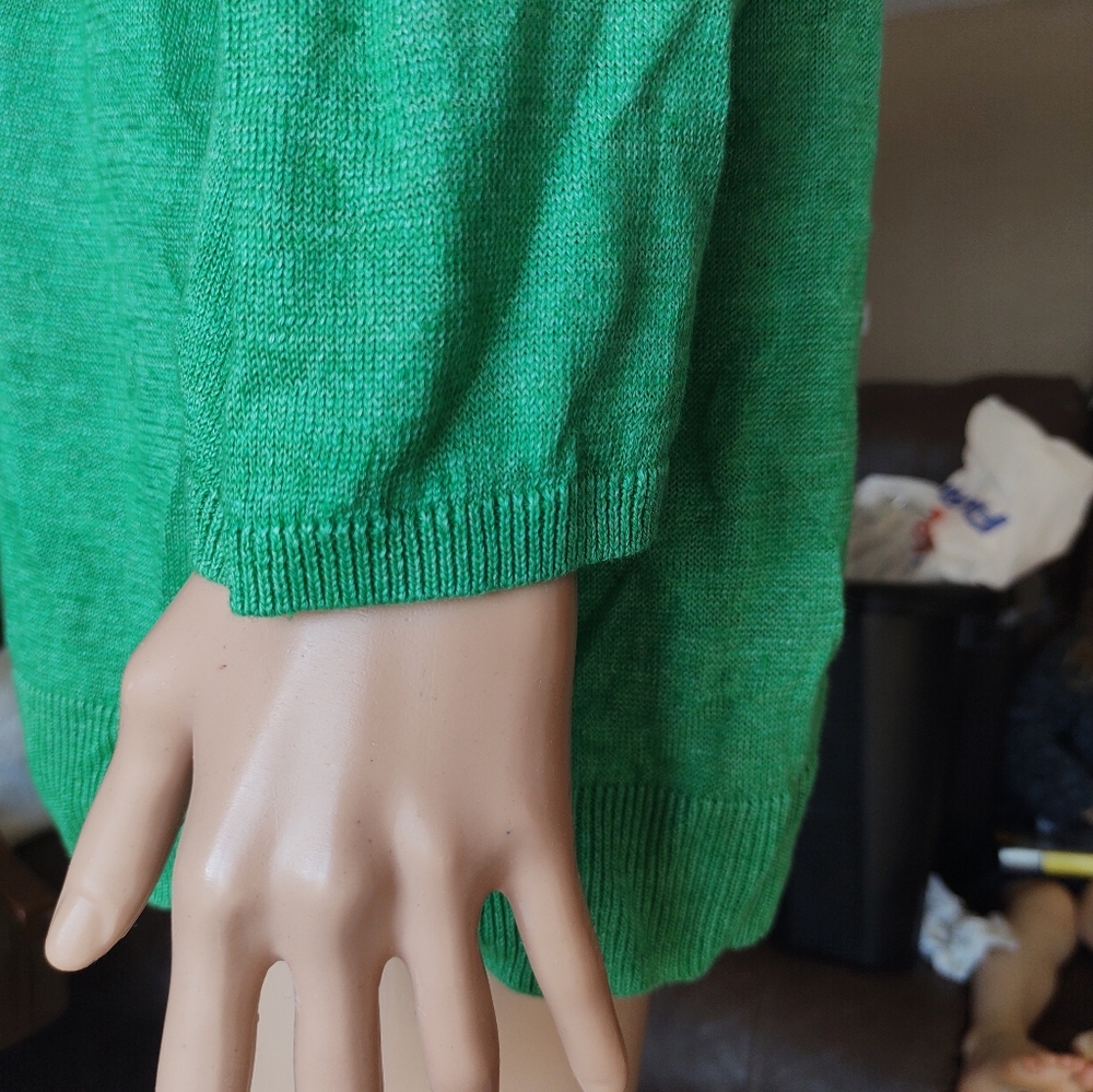 Talbots shirt women's Large L 100% Linen Kelly Green pull on knit layer - Picture 5 of 10